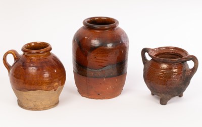 Lot 19 - A lead-glazed cooking pot or pipkin, probably...