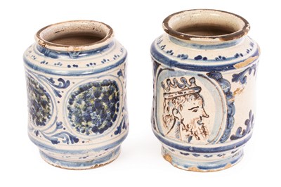 Lot 45 - Two Sicilian Maiolica albarelli, Caltagirone,...