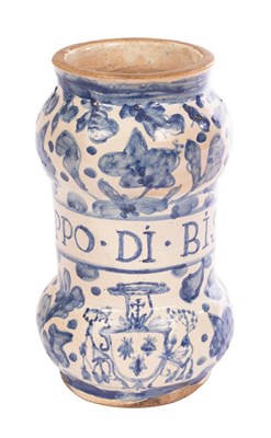 Lot 49 - An Italian Maiolica armorial albarello,...