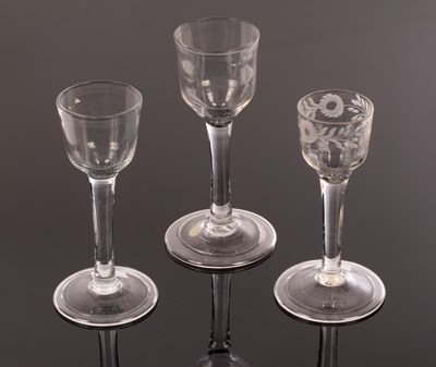 Lot 309 - Three 18th Century wine glasses with ogee...