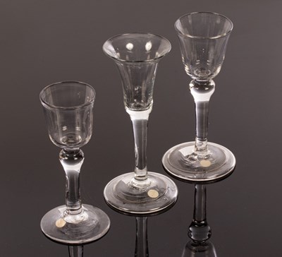 Lot 311 - Three 18th Century wine glasses, two having...