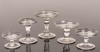 Lot 323 - Two miniature tazzas on knopped stems, 8.5cm...