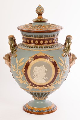 Lot 344 - A Mettlach stoneware two-handled vase and...