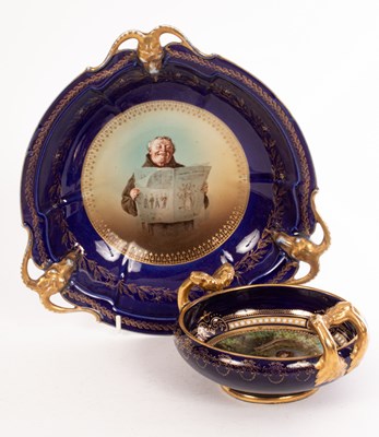 Lot 350 - A Rosenthal blue ground bowl with three rams...