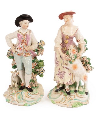 Lot 358 - Two Derby figures of a shepherd and...