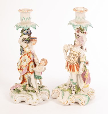 Lot 360 - A pair of Derby figural candlesticks, circa...