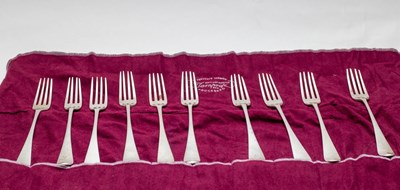 Lot 20 - A matched set of ten silver forks, various...