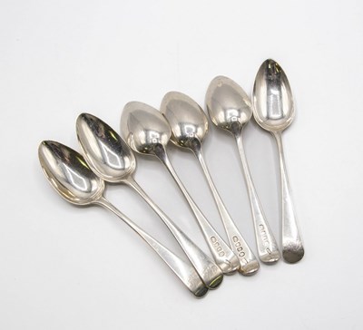 Lot 121 - A set of six George III silver dessert spoons,...