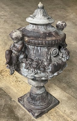 Lot 613 - A set of six lead urns, by H Crowther & Sons,...