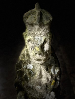 Lot 617 - Three carved stone figures of lions, each...