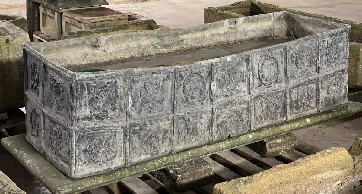 Lot 656 - A lead water cistern cast with fourteen square...