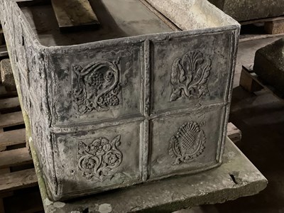 Lot 656 - A lead water cistern cast with fourteen square...