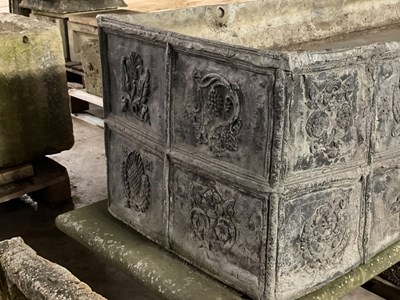 Lot 656 - A lead water cistern cast with fourteen square...