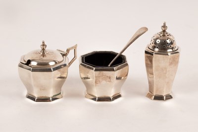 Lot 6 - A three piece silver cruet set, William Neale...