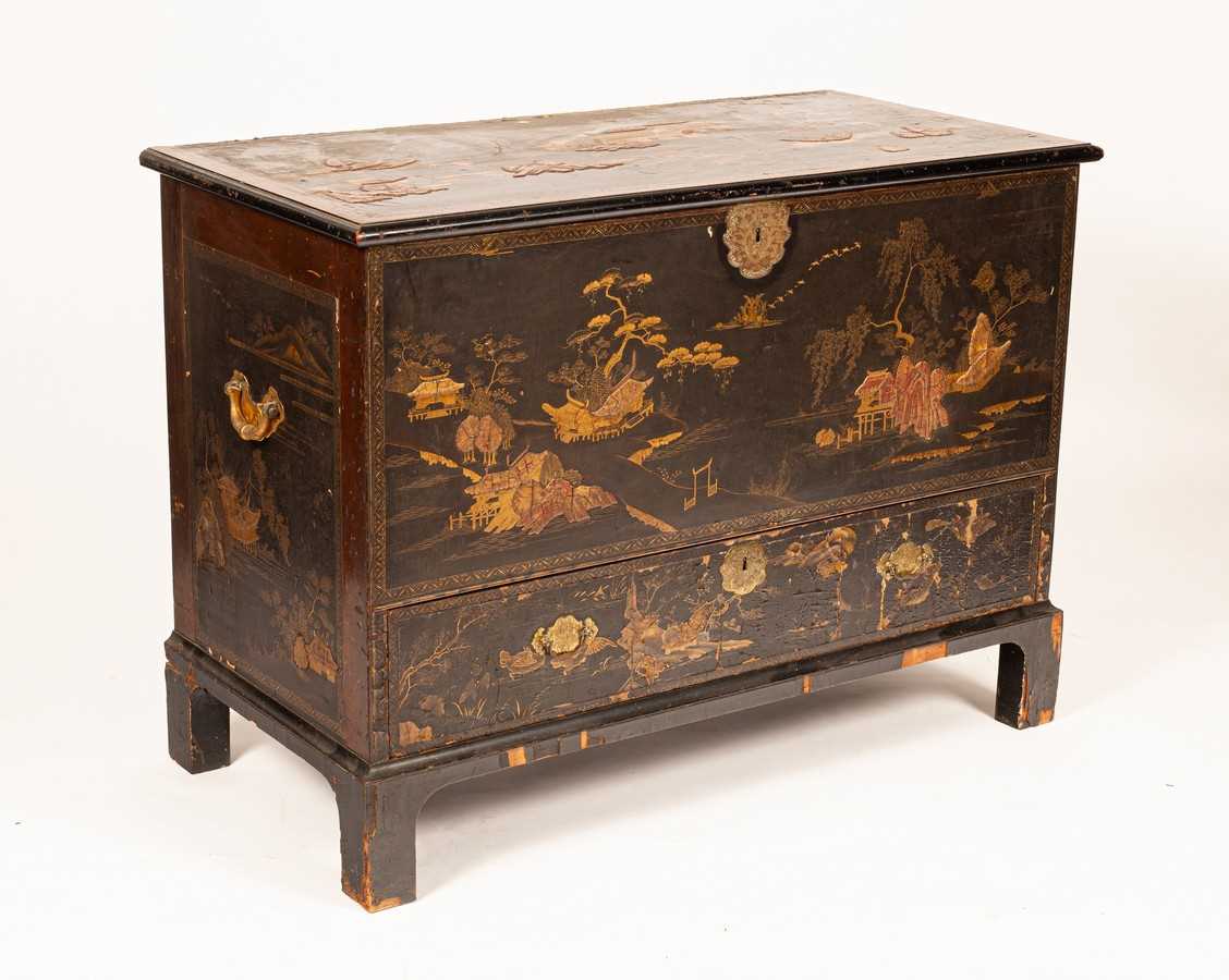 Lot 430 - An George III lacquered chest, chinoiserie...