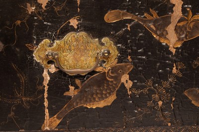 Lot 430 - An George III lacquered chest, chinoiserie...