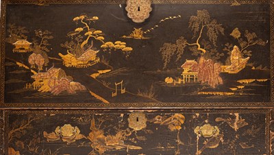 Lot 430 - An George III lacquered chest, chinoiserie...