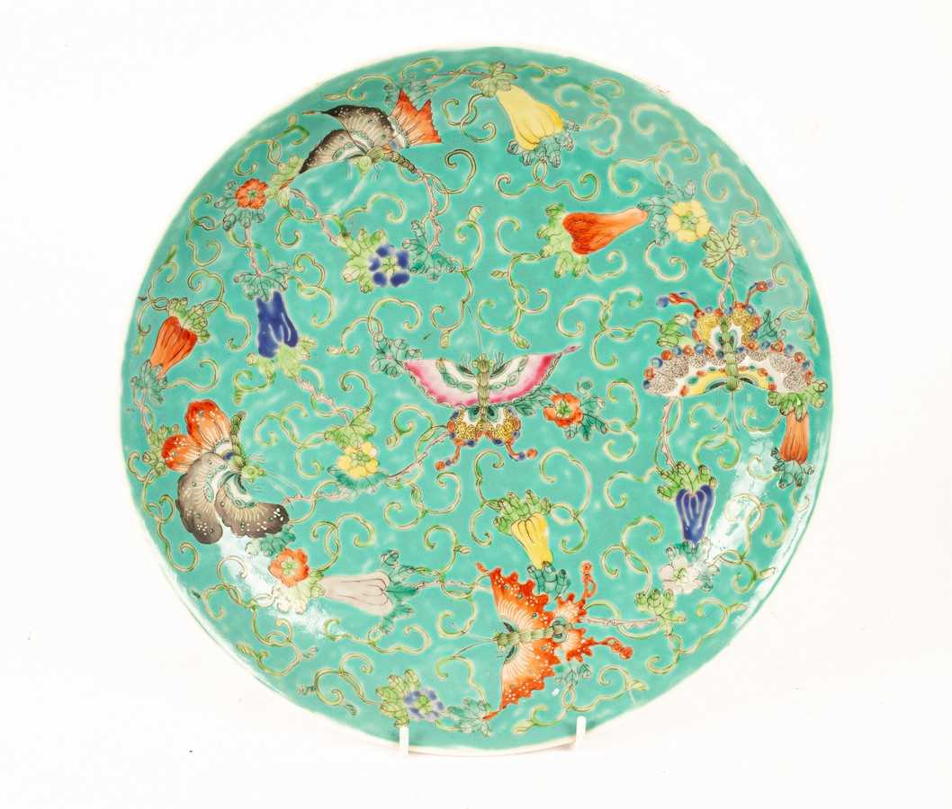 Lot 90 - A Chinese plate decorated butterflies, 33cm...