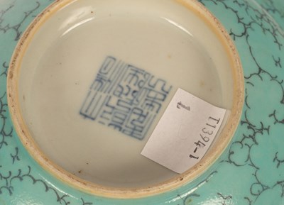 Lot 93 - A Chinese robin's egg glazed ogee-shape bowl,...