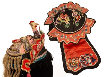 Lot 152 - A Chinese embroidered hat, decorated with...