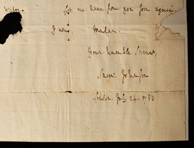 Lot 486 - Samuel Johnson (1709-1784) Author and lexicographer Autograph Letter Signed to Sophia Thrale (1771-1824)