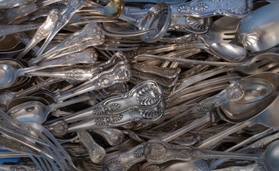 Lot 2 - A matched set of silver Kings pattern flatware,...