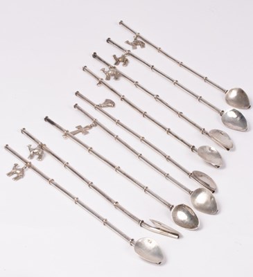 Lot 7 - Nine sterling silver iced tea spoons/straws,...