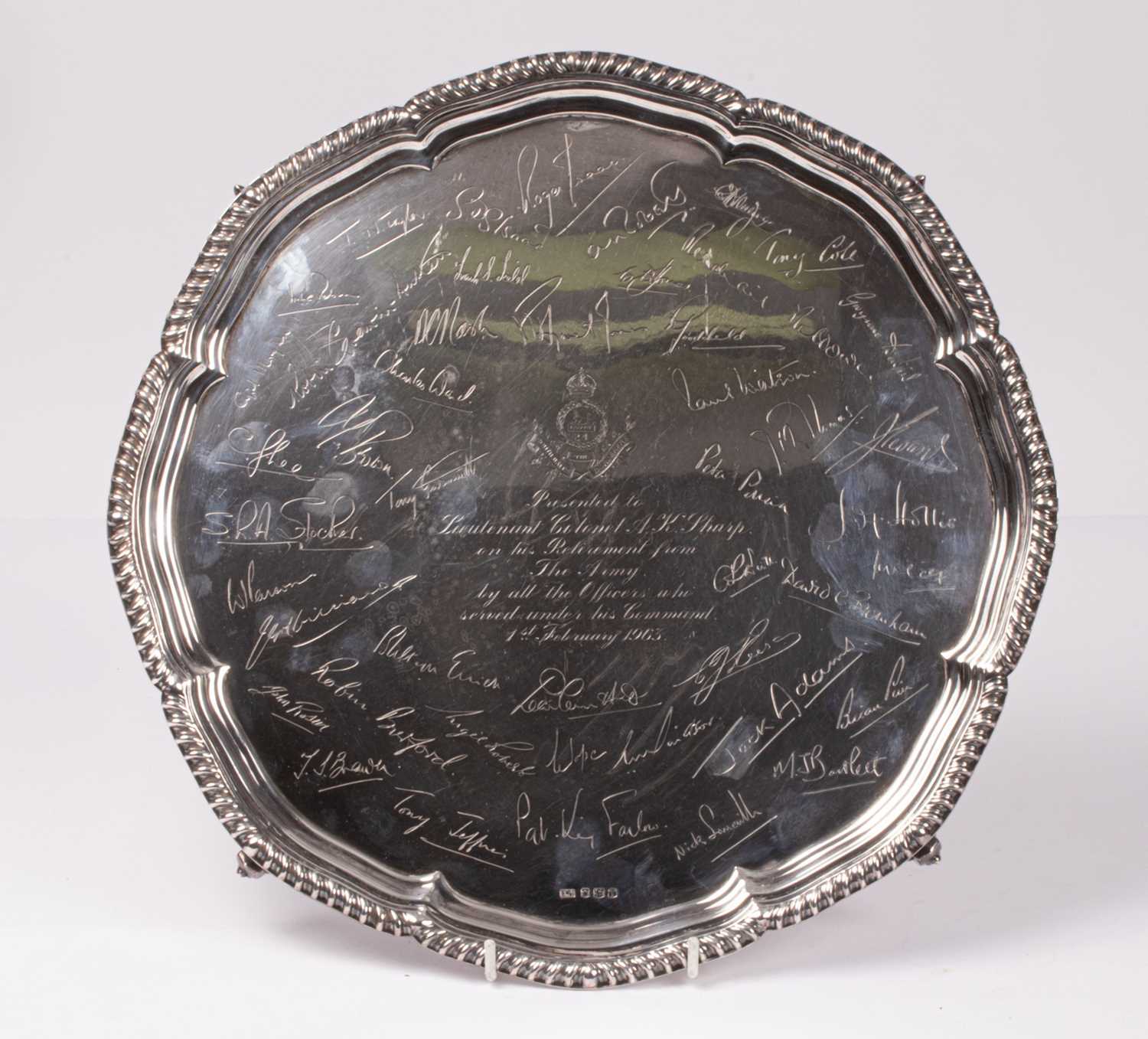 Lot 26 - Regimental Interest, a silver salver, EV,...
