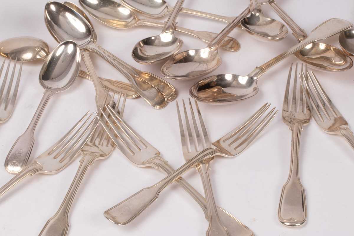 Lot 48 - A matched fiddle and thread pattern silver...