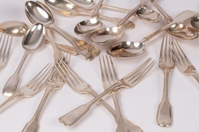 Lot 48 - A matched fiddle and thread pattern silver...