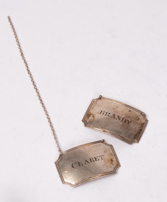 Lot 100 - A pair of Anglo Indian silver decanter labels,...