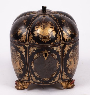 Lot 356 - A Chinese export black-lacquered tea caddy,...