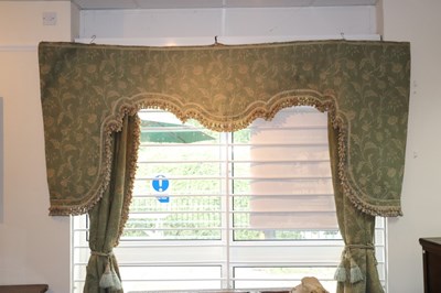 Lot 508 - A pair of green curtains, 310cm x 165cm...