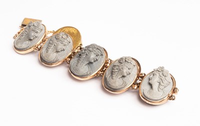 Lot 5 - A Victorian lava cameo bracelet, with nine...