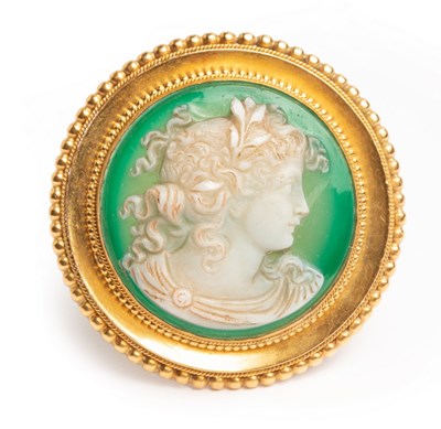Lot 9 - A late 19th Century chrysoprase circular cameo...