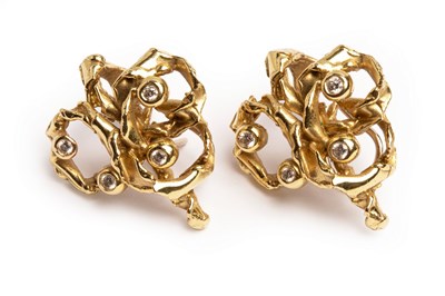 Lot 44 - A pair of modernist diamond and 18ct yellow...