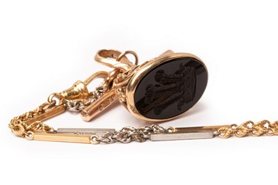 Lot 53 - An 18ct gold bi-metal watch chain, 32.5cm,...