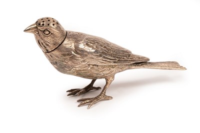 Lot 95 - A novelty silver pepper pot of finch form, RHH,...