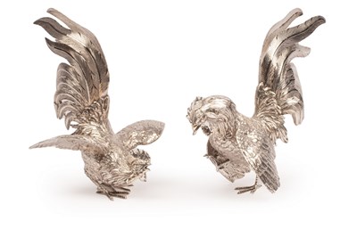 Lot 101 - Two silver table cockerels, Edward Barnard &...