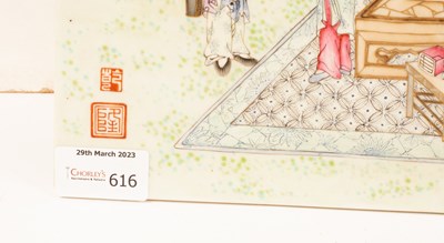Lot 616 - A Chinese famille rose porcelain plaque,...