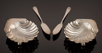 Lot 2 - A pair of Victorian silver butter shells and...