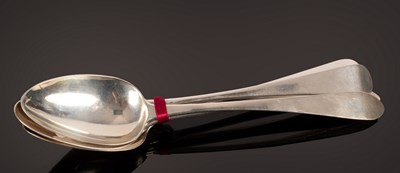 Lot 24 - A pair of George III fiddle pattern silver...