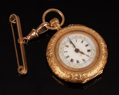 Lot 142 - A lady's 18k yellow gold open faced pocket...