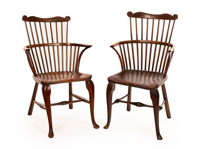 Lot 1220 - A pair of Thames Valley elbow chairs, with...