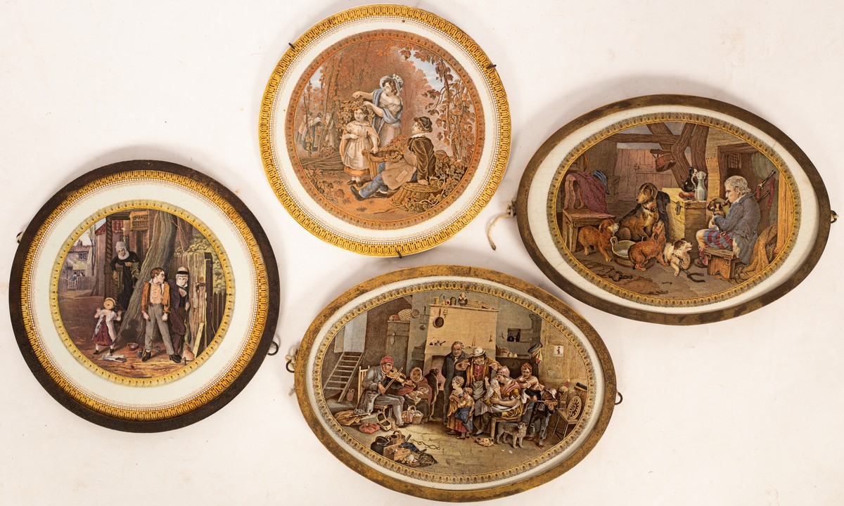 Lot 1335 - Four Prattware plaques, The Blind Fiddler,