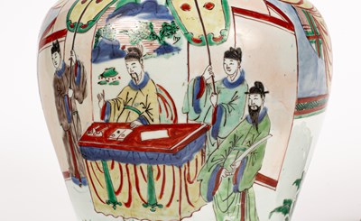 Lot 30 - A wucai jar and cover of baluster form