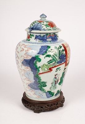 Lot 30 - A wucai jar and cover of baluster form