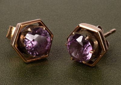 Lot 84 - A pair of amethyst ear studs