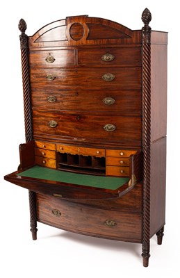 Lot 598 - A Regency mahogany bowfront secretaire chest on chest