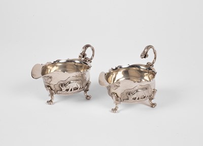 Lot 50 - A pair of unusual silver sauce boats